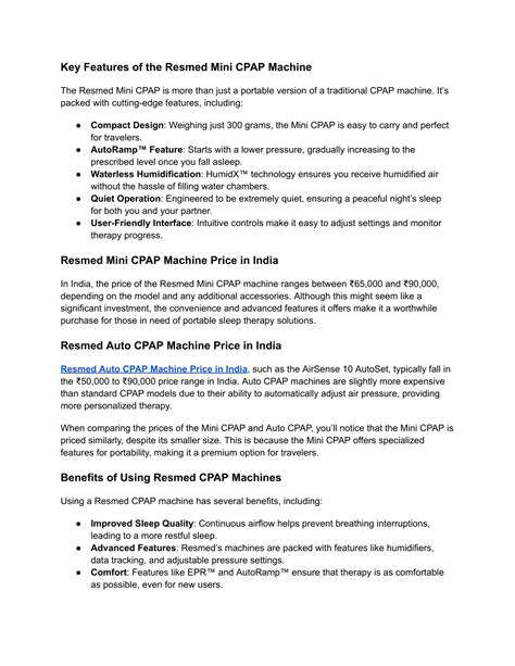 KeyFeaturesandBenefitsoftheResMedCPAPMini